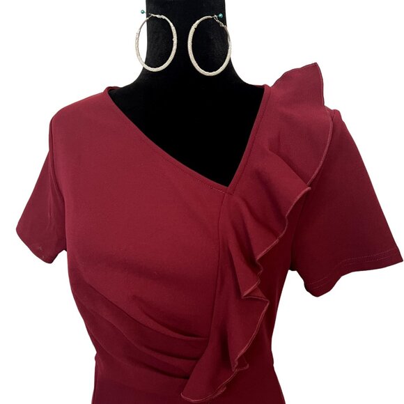Aisize Dresses & Skirts - Aisize Ruffle Drapped 50s Vintage Style Dress Size Medium Burgundy Wine Party